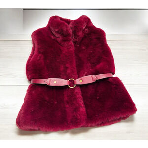Mayoral Dark Pink Faux Fur Belted Vest Girl's Size 4 104 Cm Amazingly Soft